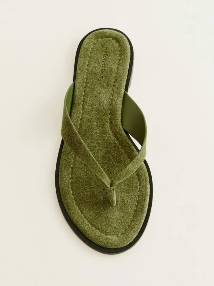The Reformation Jessie Thong Sandal Avocado Suede 8211 Shoes