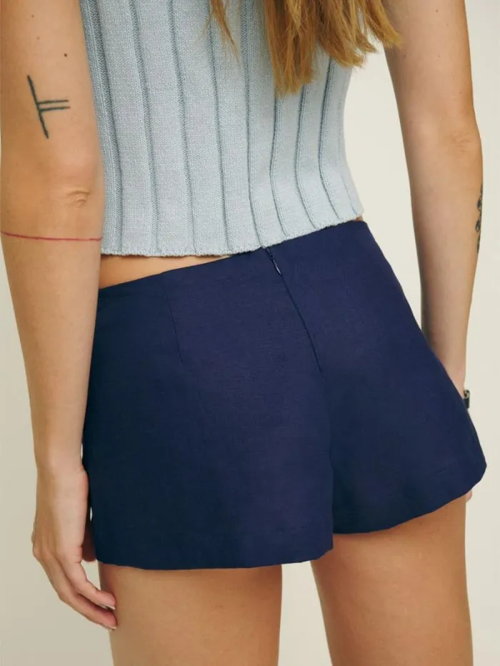 The Reformation June Low Rise Linen Short Danube 8211 Clothing