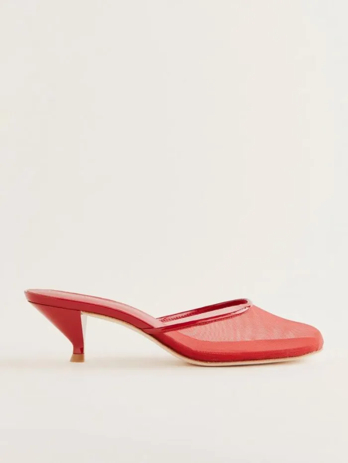 The Reformation Kalinka Heeled Mule Lipstick Mesh 8211 Shoes