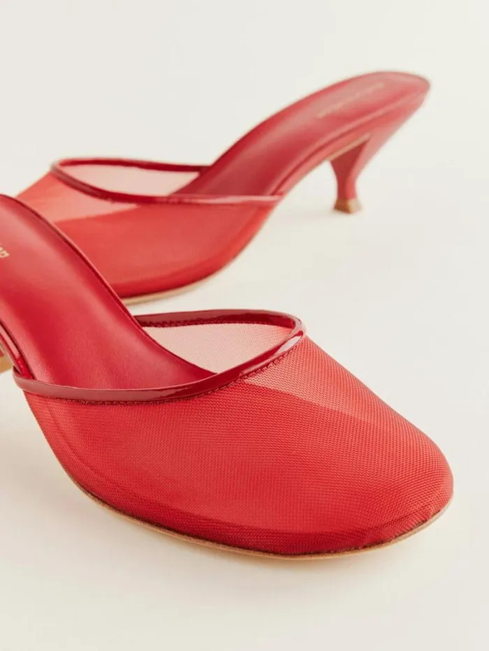 The Reformation Kalinka Heeled Mule Lipstick Mesh 8211 Shoes