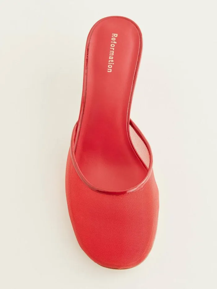The Reformation Kalinka Heeled Mule Lipstick Mesh 8211 Shoes