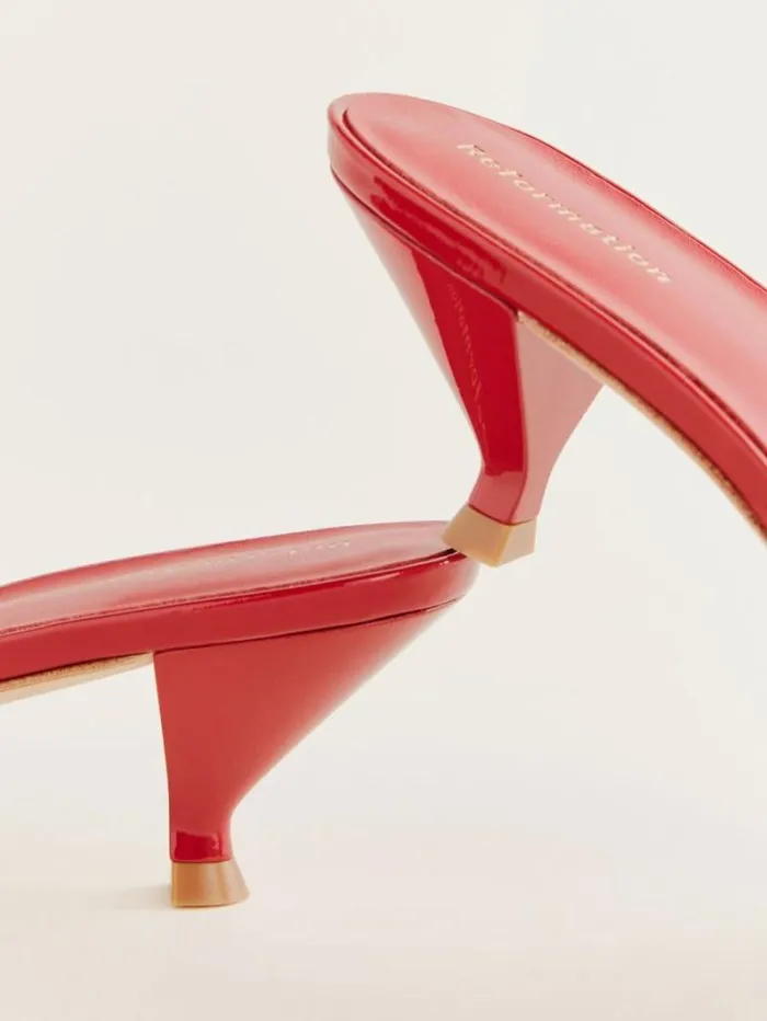 The Reformation Kalinka Heeled Mule Lipstick Mesh 8211 Shoes