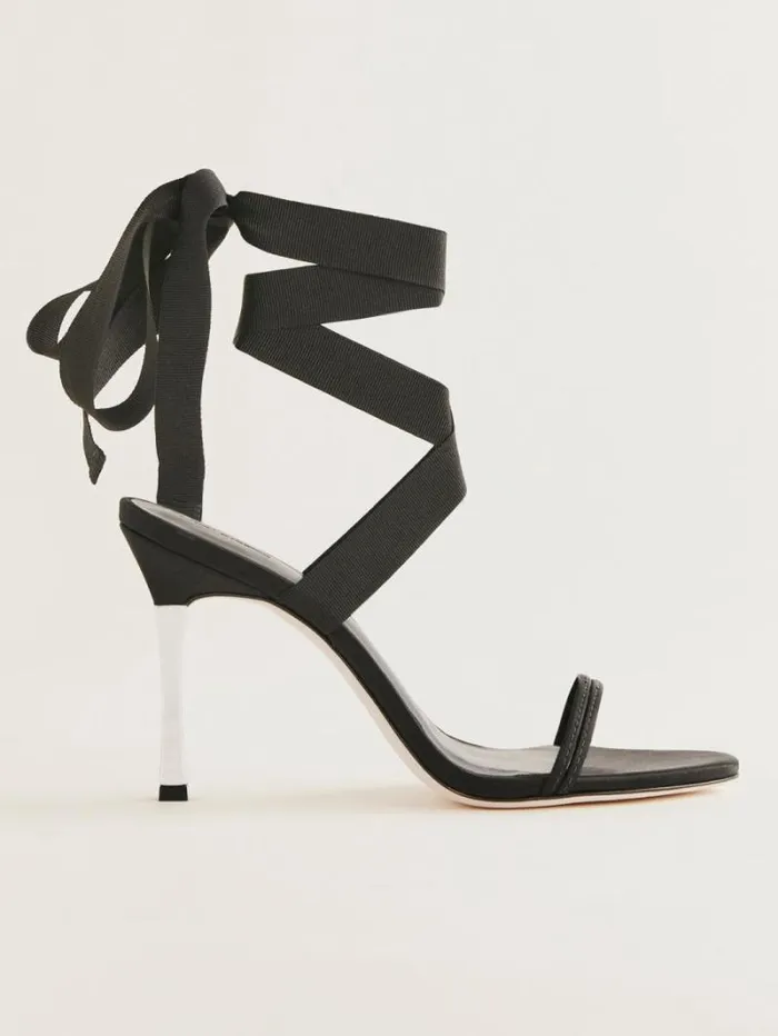 The Reformation Louisada Strappy Sandal Black Satin 8211 WeddingsShoes