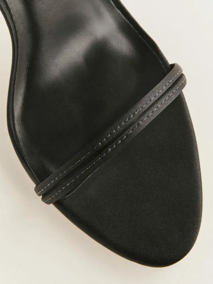 The Reformation Louisada Strappy Sandal Black Satin 8211 WeddingsShoes