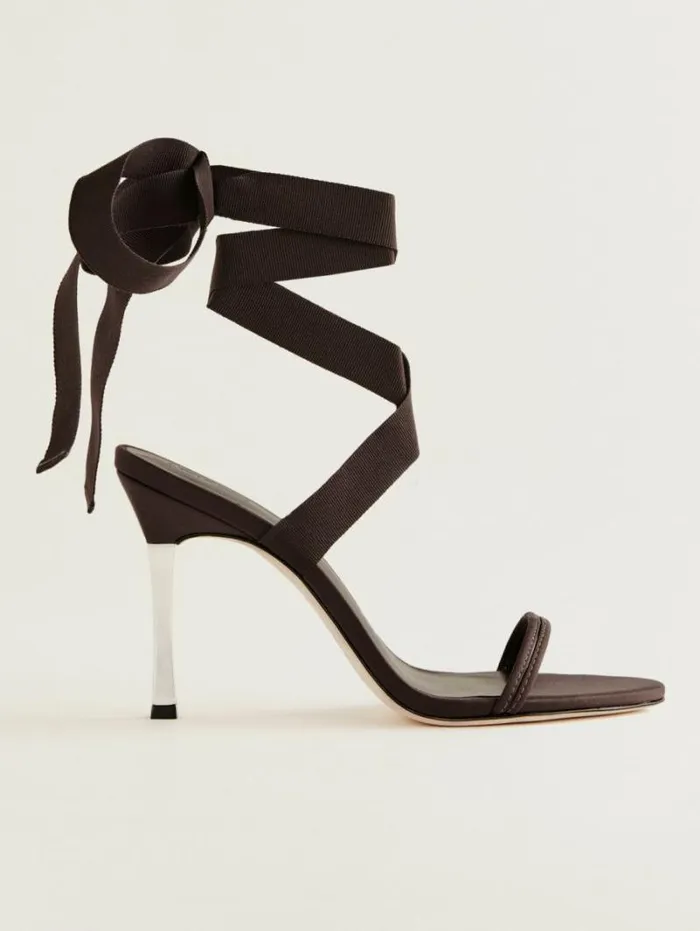 The Reformation Louisada Strappy Sandal Espresso Satin 8211 WeddingsShoes