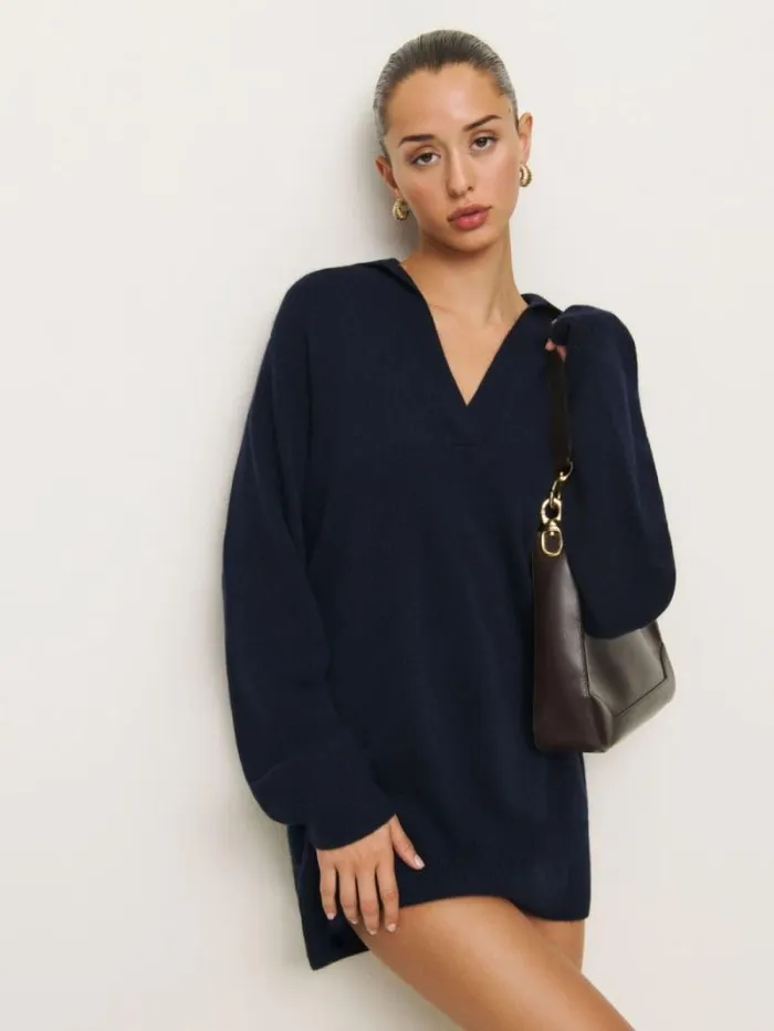 The Reformation Maeve Cashmere Polo Dress Navy 8211 Clothing