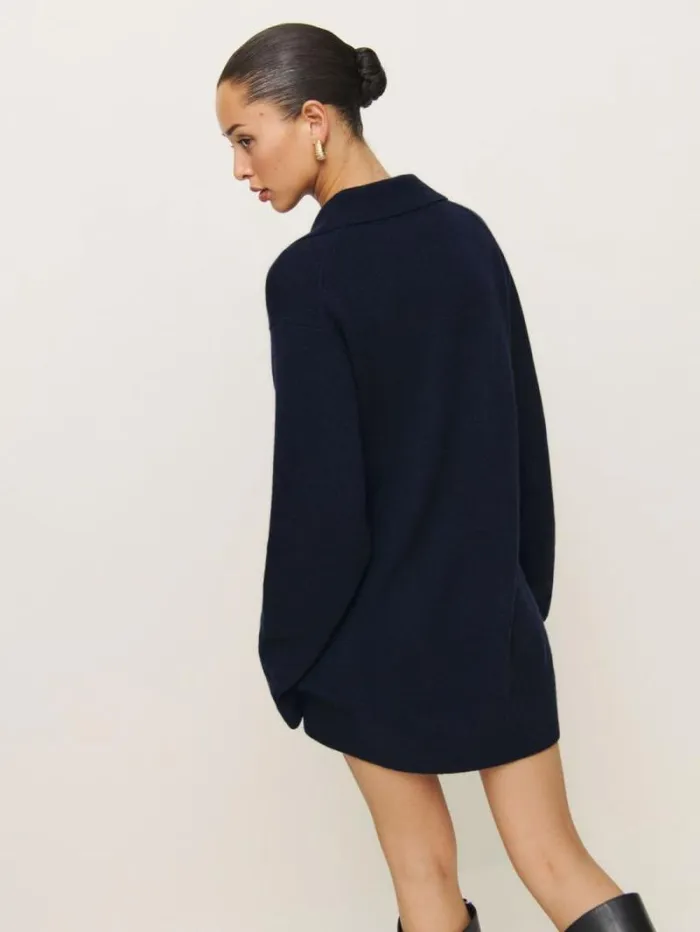 The Reformation Maeve Cashmere Polo Dress Navy 8211 Clothing