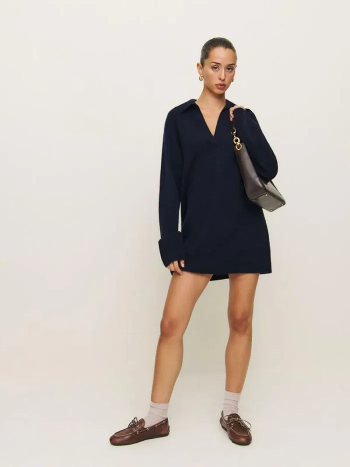 The Reformation Maeve Cashmere Polo Dress Navy 8211 Clothing