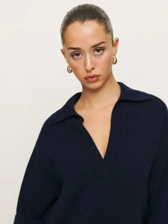 The Reformation Maeve Cashmere Polo Dress Navy 8211 Clothing