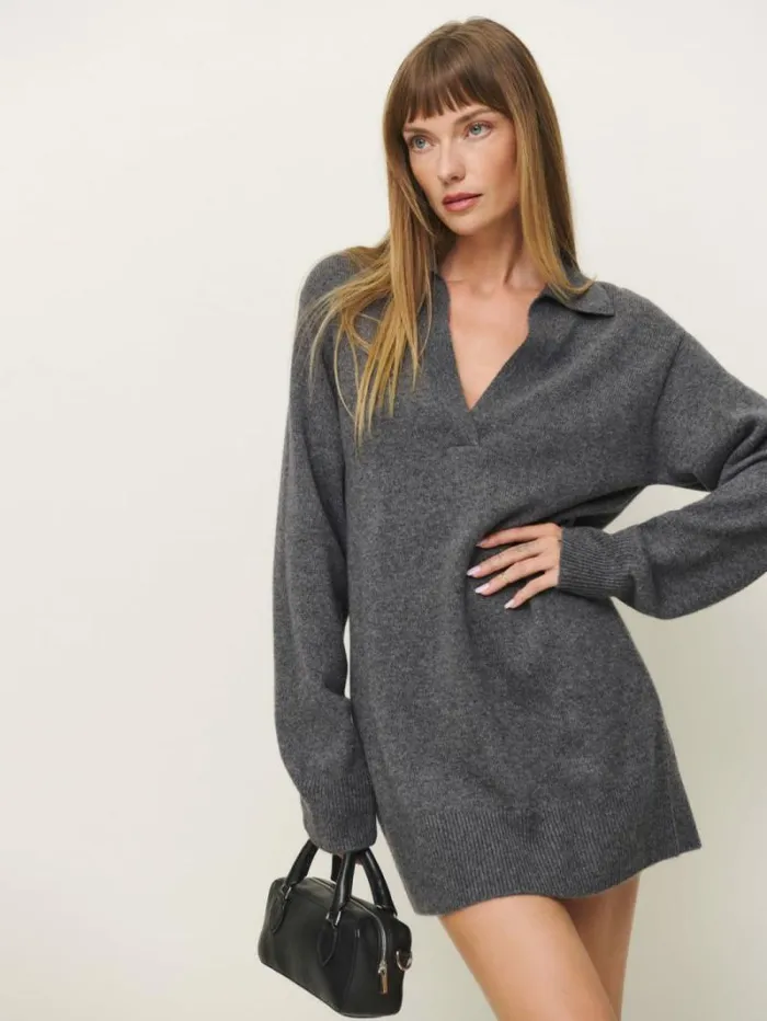 The Reformation Maeve Cashmere Polo Dress Thunder 8211 Clothing