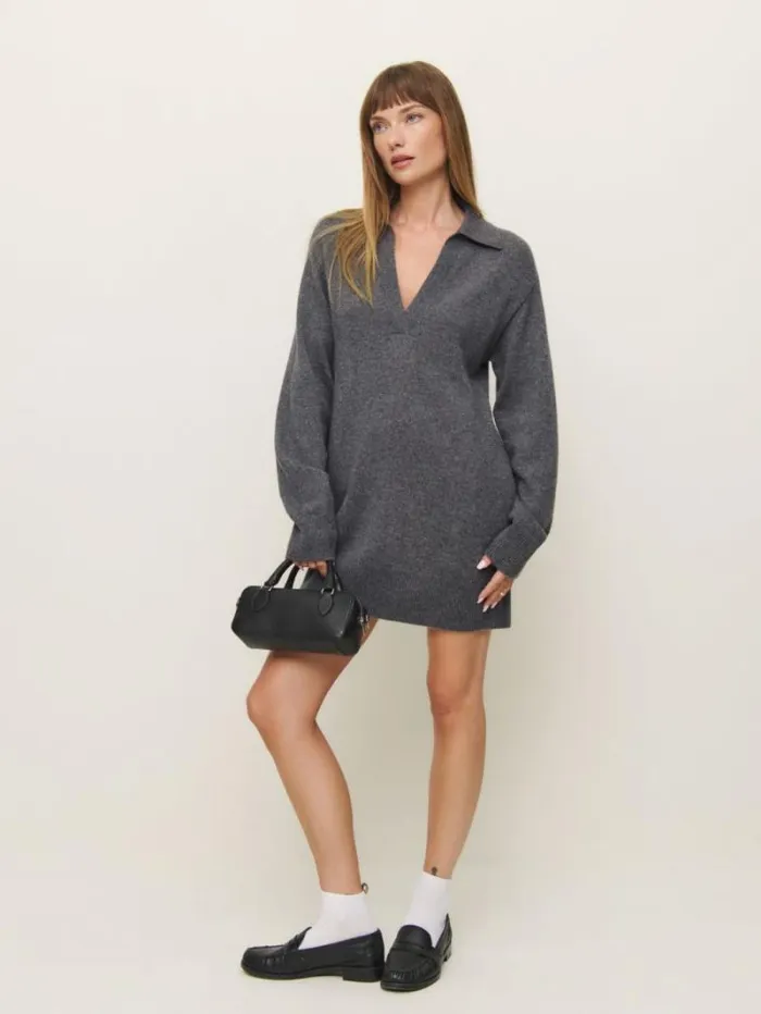 The Reformation Maeve Cashmere Polo Dress Thunder 8211 Clothing