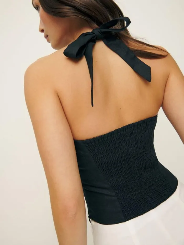 The Reformation Malika Linen Top Black 8211 Clothing