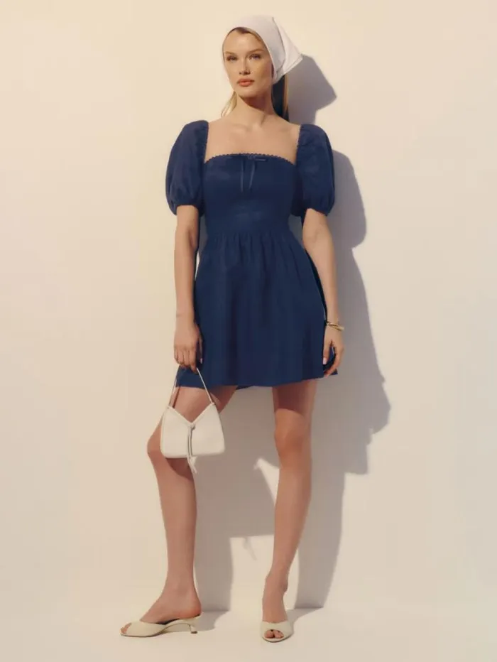 The Reformation Malvina Linen Dress Danube 8211 Clothing