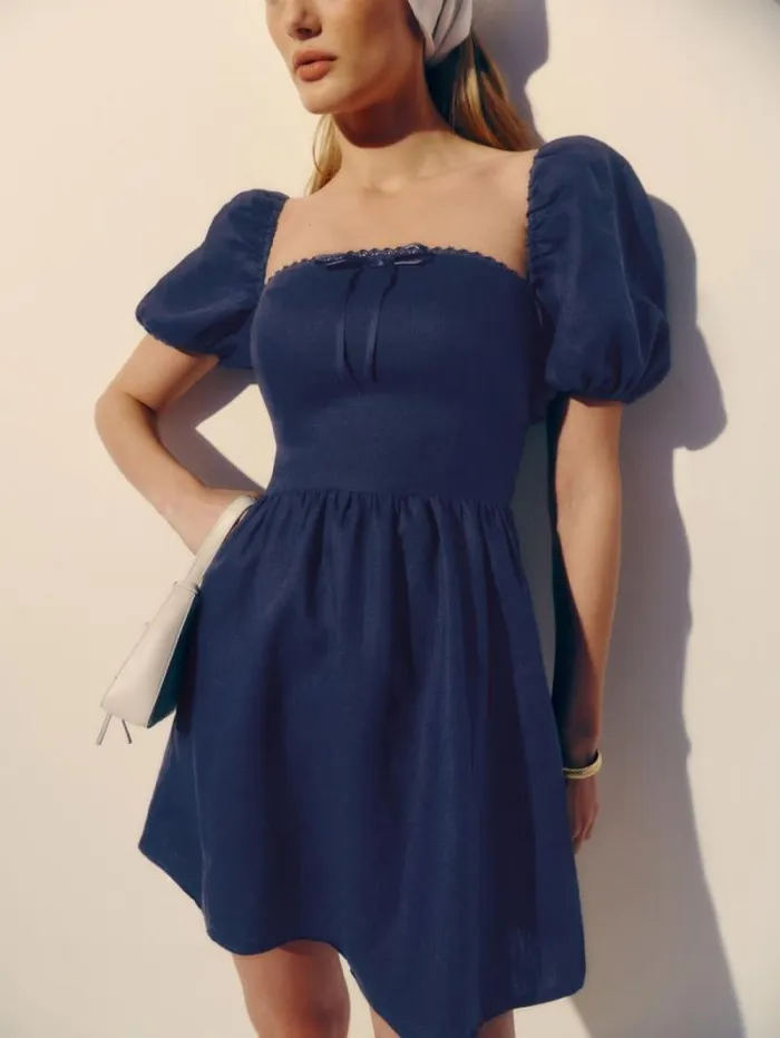 The Reformation Malvina Linen Dress Danube 8211 Clothing