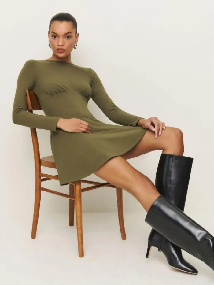 The Reformation Melissa Knit Dress Dark Olive 8211 Clothing