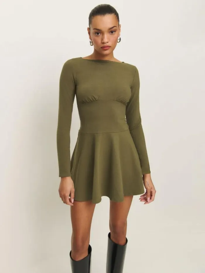 The Reformation Melissa Knit Dress Dark Olive 8211 Clothing