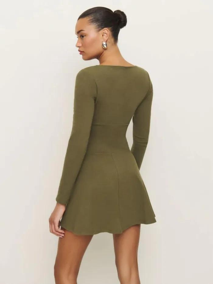 The Reformation Melissa Knit Dress Dark Olive 8211 Clothing
