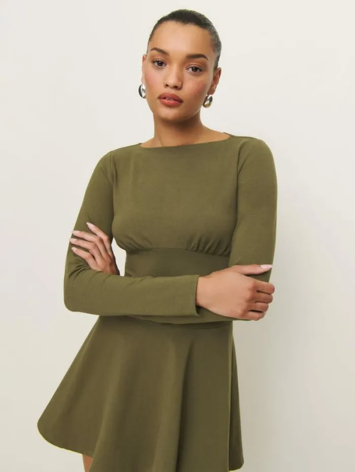 The Reformation Melissa Knit Dress Dark Olive 8211 Clothing