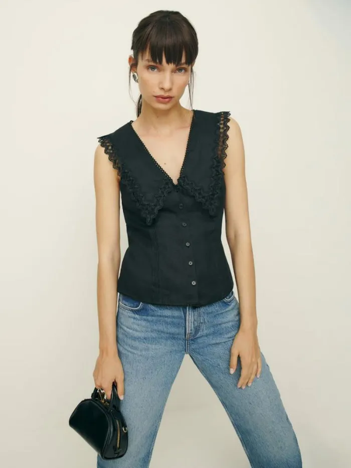 The Reformation Melodie Linen Top Black 8211 Clothing