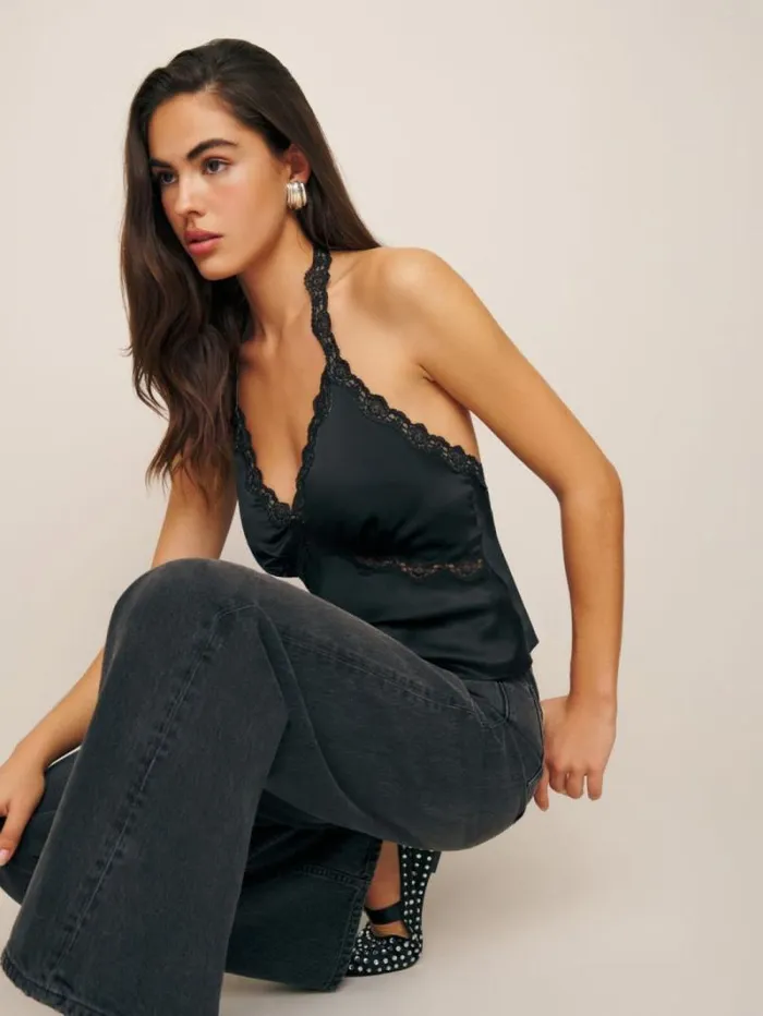 The Reformation Monica Silk Top Black 8211 Clothing