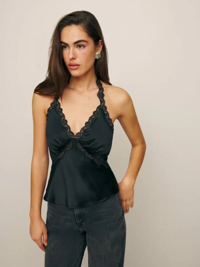 The Reformation Monica Silk Top Black 8211 Clothing