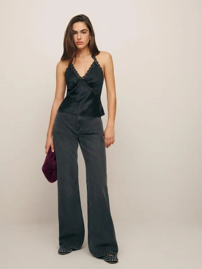 The Reformation Monica Silk Top Black 8211 Clothing