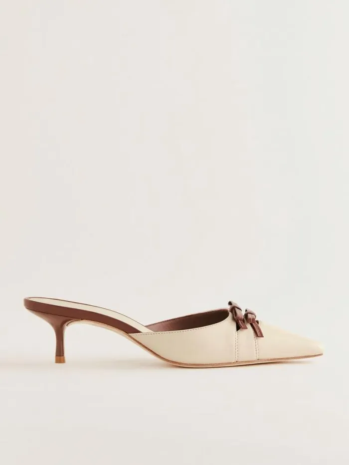 The Reformation Nelson Heeled Mule Almond Walnut 8211 WeddingsShoes