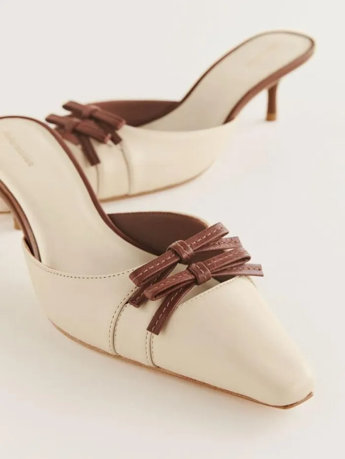 The Reformation Nelson Heeled Mule Almond Walnut 8211 WeddingsShoes
