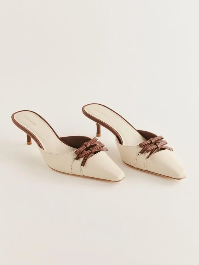 The Reformation Nelson Heeled Mule Almond Walnut 8211 WeddingsShoes