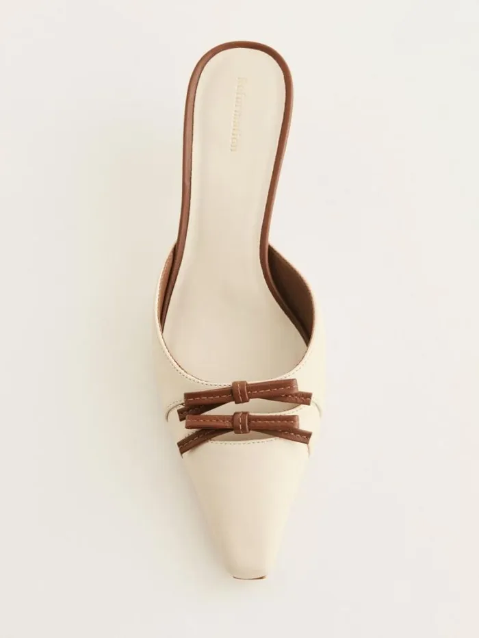 The Reformation Nelson Heeled Mule Almond Walnut 8211 WeddingsShoes