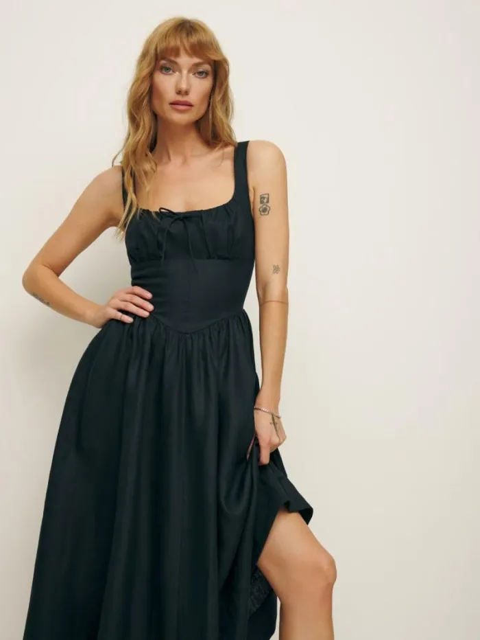 The Reformation Petites Balia Linen Dress Black 8211 Clothing