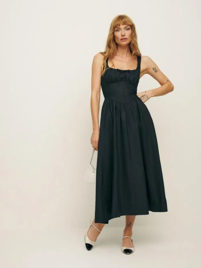 The Reformation Petites Balia Linen Dress Black 8211 Clothing