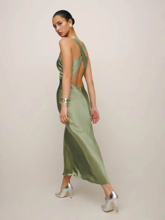 The Reformation Petites Casette Silk Dress Artichoke 8211 ClothingWeddings