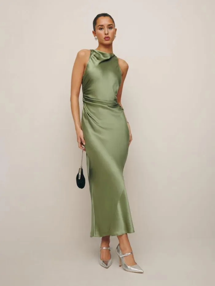 The Reformation Petites Casette Silk Dress Artichoke 8211 ClothingWeddings