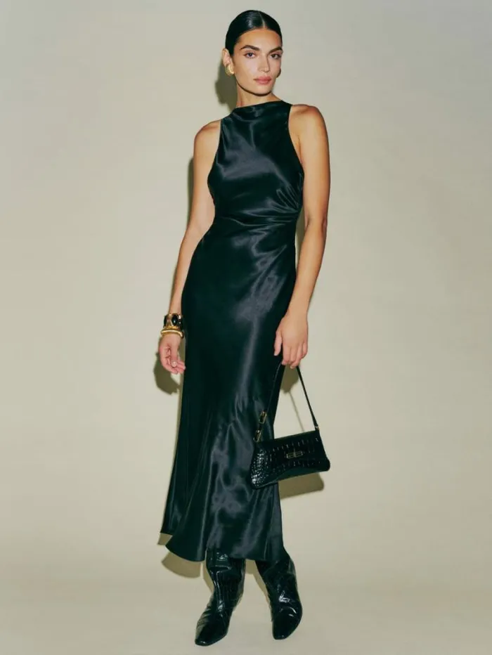 The Reformation Petites Casette Silk Dress Black 8211 ClothingWeddings