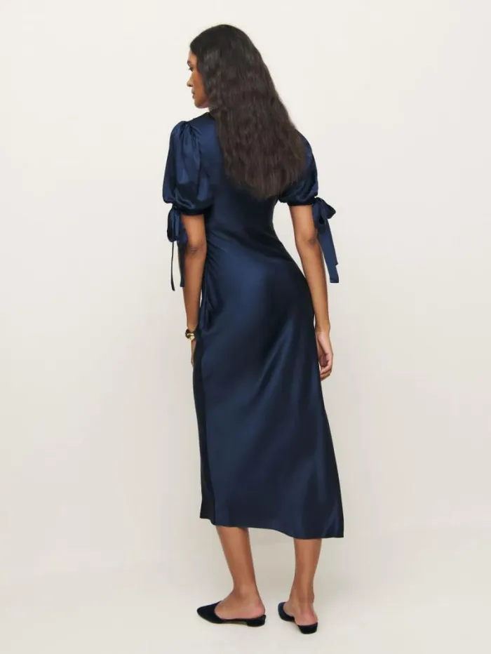 The Reformation Petites Stella Silk Dress Navy 8211 Clothing