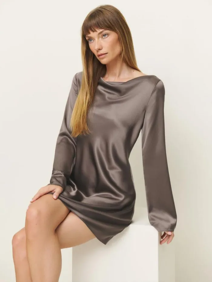 The Reformation Pike Satin Dress Magnetic 8211 Clothing