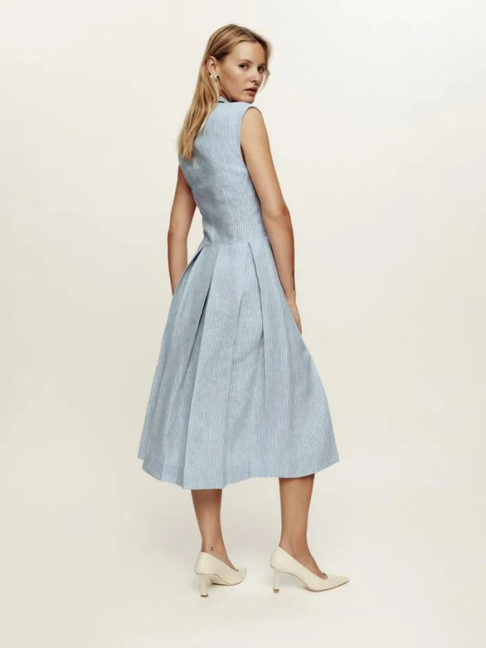 The Reformation Prim Linen Dress Cornflower Stripe 8211 Clothing