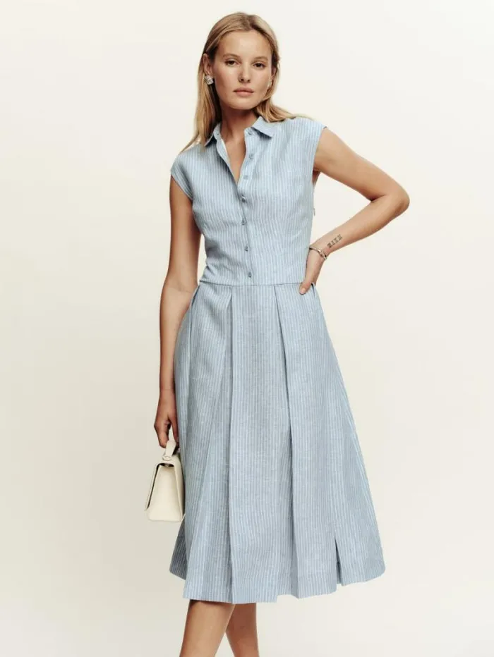 The Reformation Prim Linen Dress Cornflower Stripe 8211 Clothing