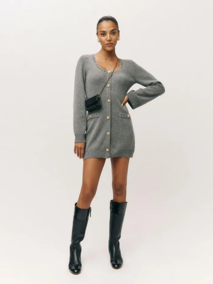 The Reformation Priscilla Regenerative Wool Mini Dress Mid Grey 8211 Clothing