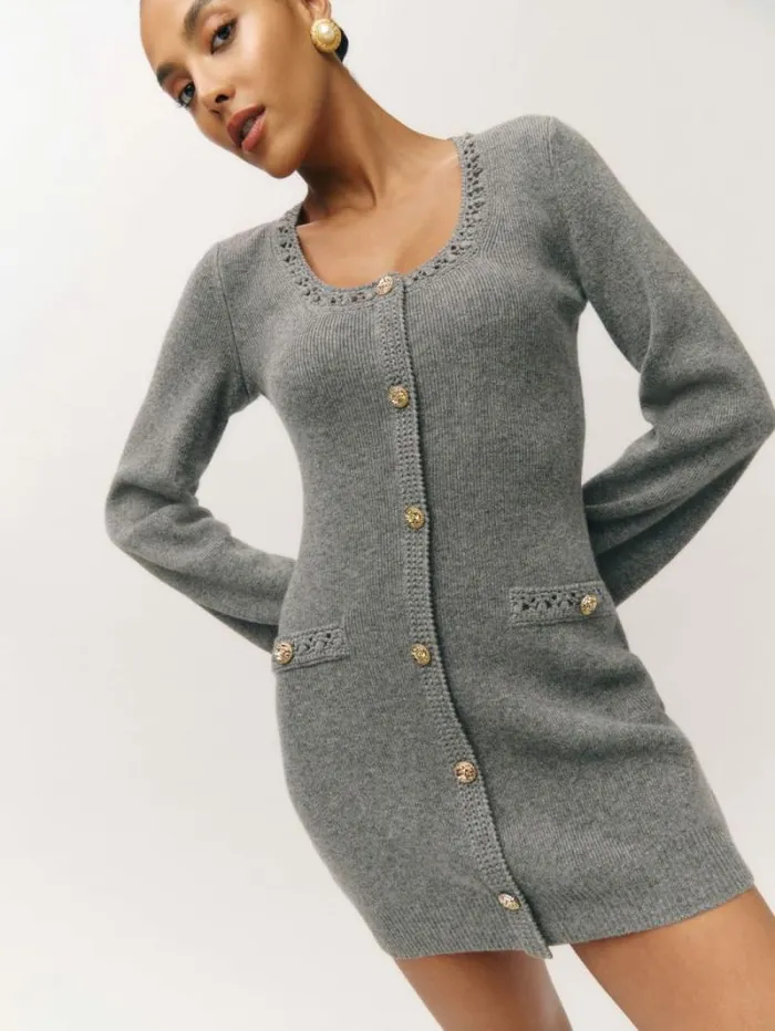 The Reformation Priscilla Regenerative Wool Mini Dress Mid Grey 8211 Clothing