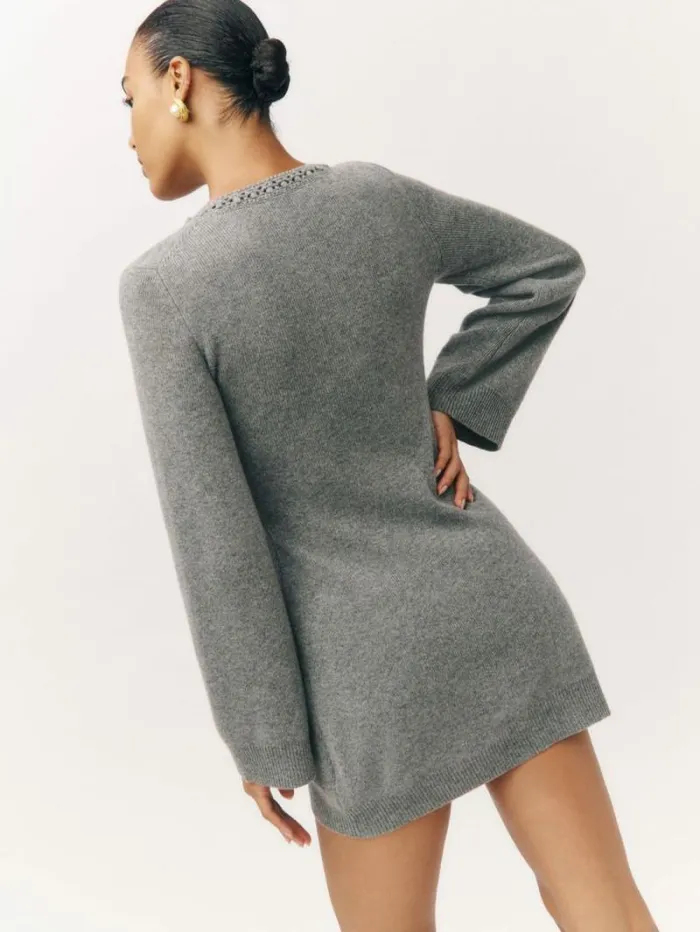 The Reformation Priscilla Regenerative Wool Mini Dress Mid Grey 8211 Clothing