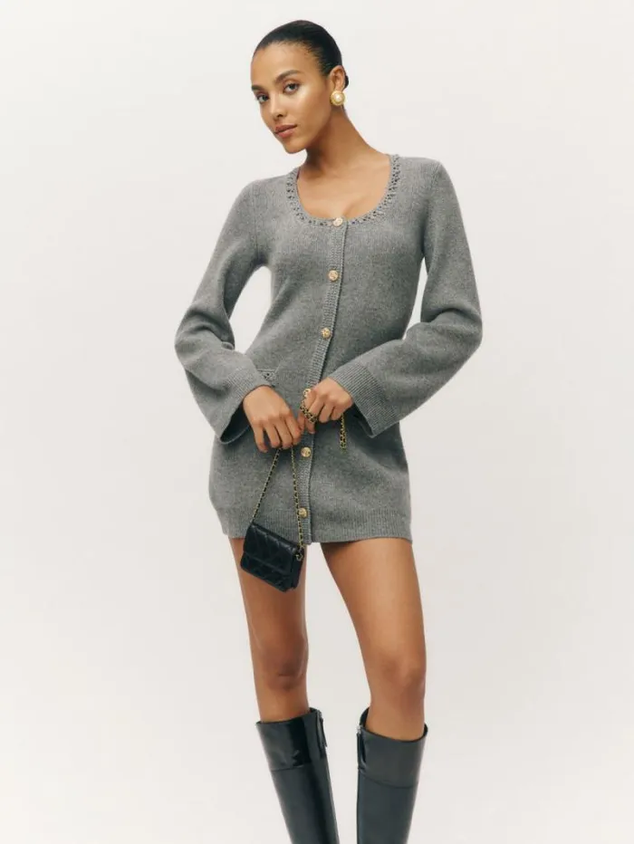 The Reformation Priscilla Regenerative Wool Mini Dress Mid Grey 8211 Clothing