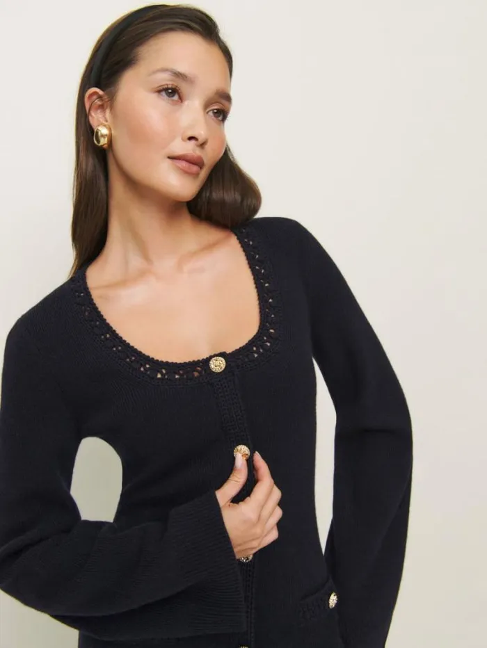 The Reformation Priscilla Regenerative Wool Mini Dress Navy 8211 Clothing