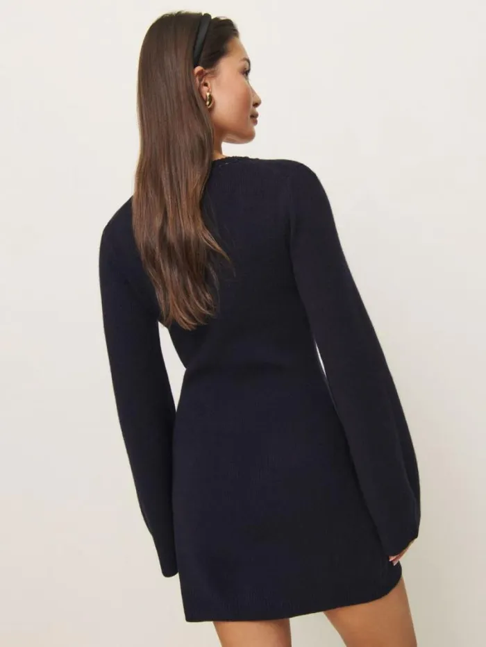 The Reformation Priscilla Regenerative Wool Mini Dress Navy 8211 Clothing