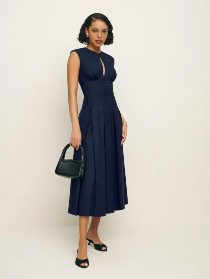 The Reformation Renaie Dress Navy 8211 Clothing