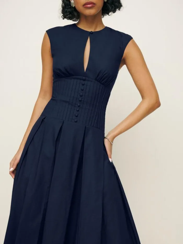 The Reformation Renaie Dress Navy 8211 Clothing