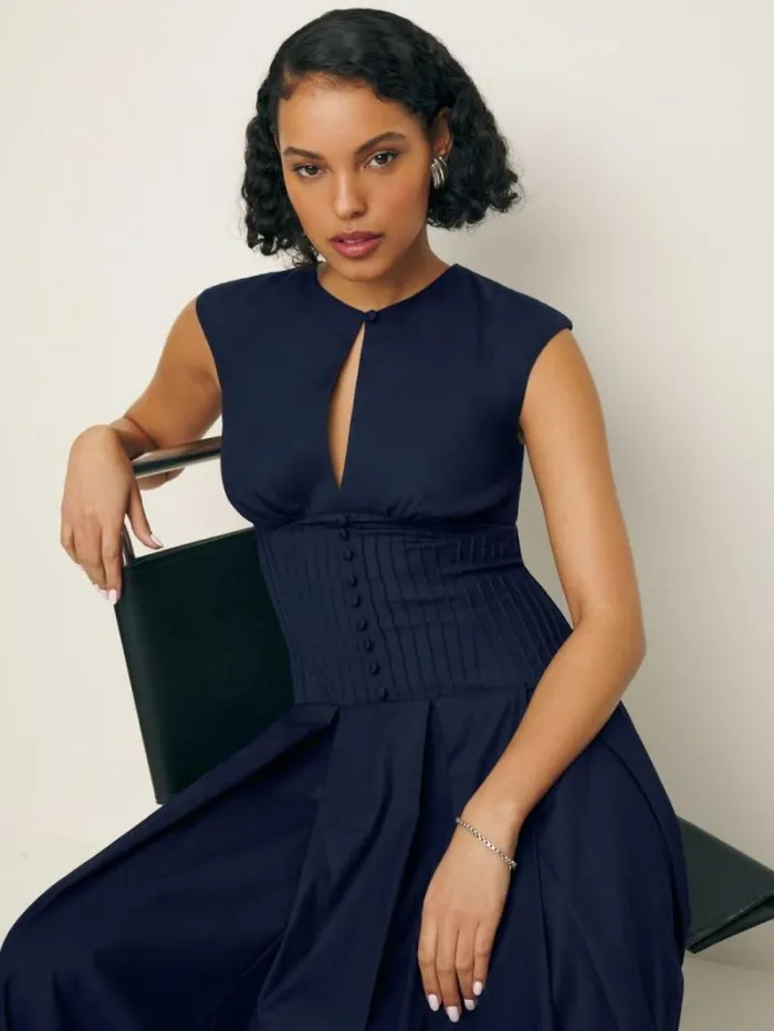 The Reformation Renaie Dress Navy 8211 Clothing