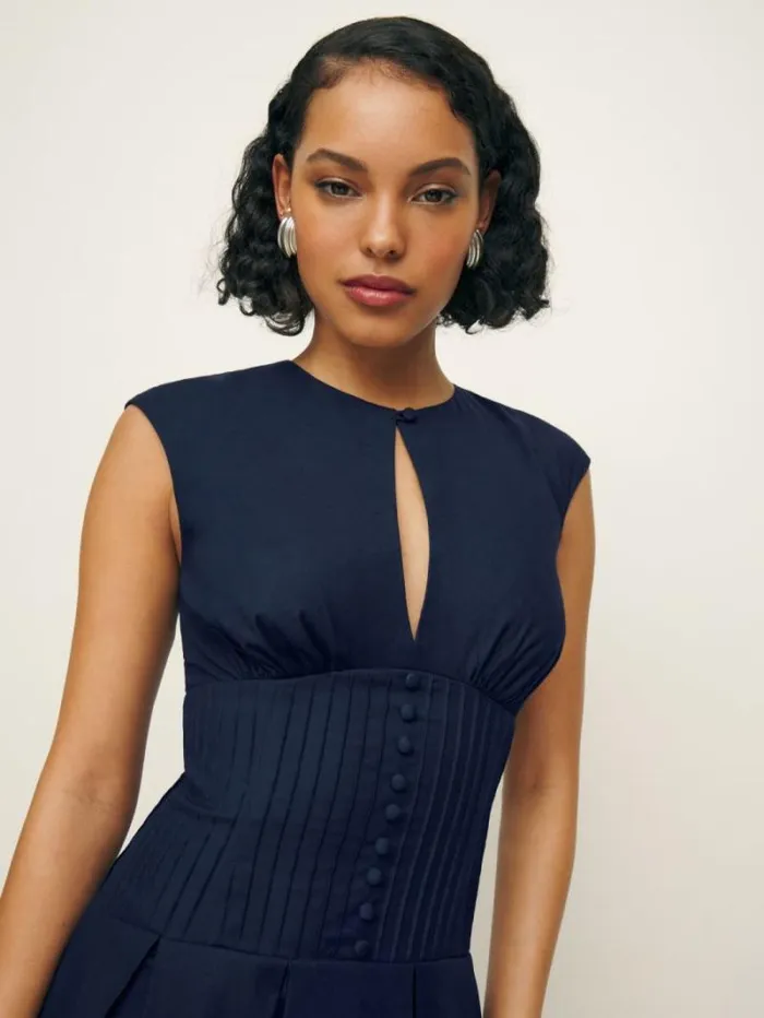 The Reformation Renaie Dress Navy 8211 Clothing