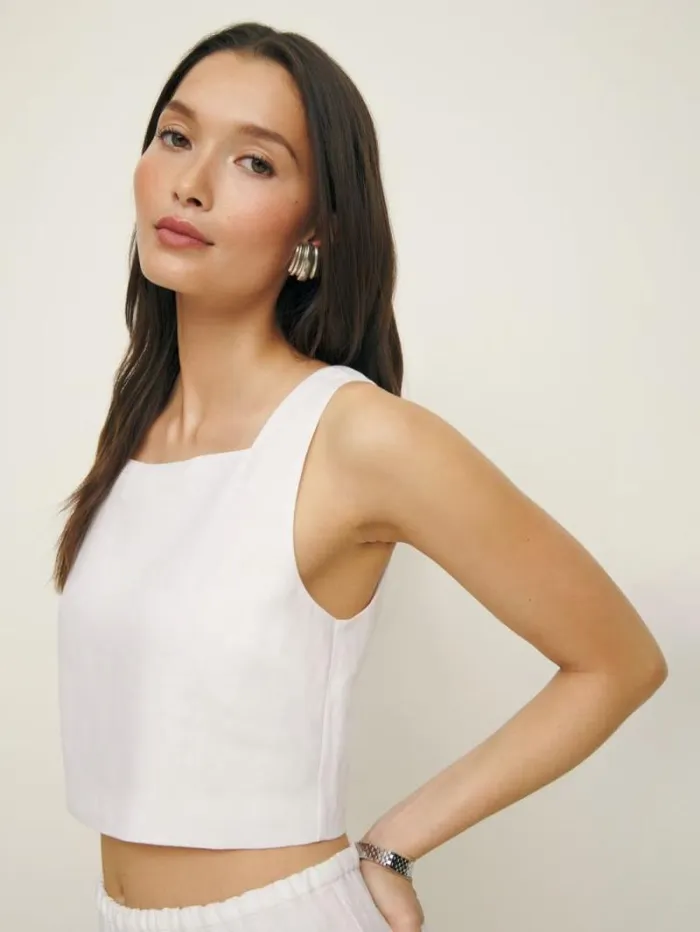 The Reformation Saige Linen Top White 8211 Clothing